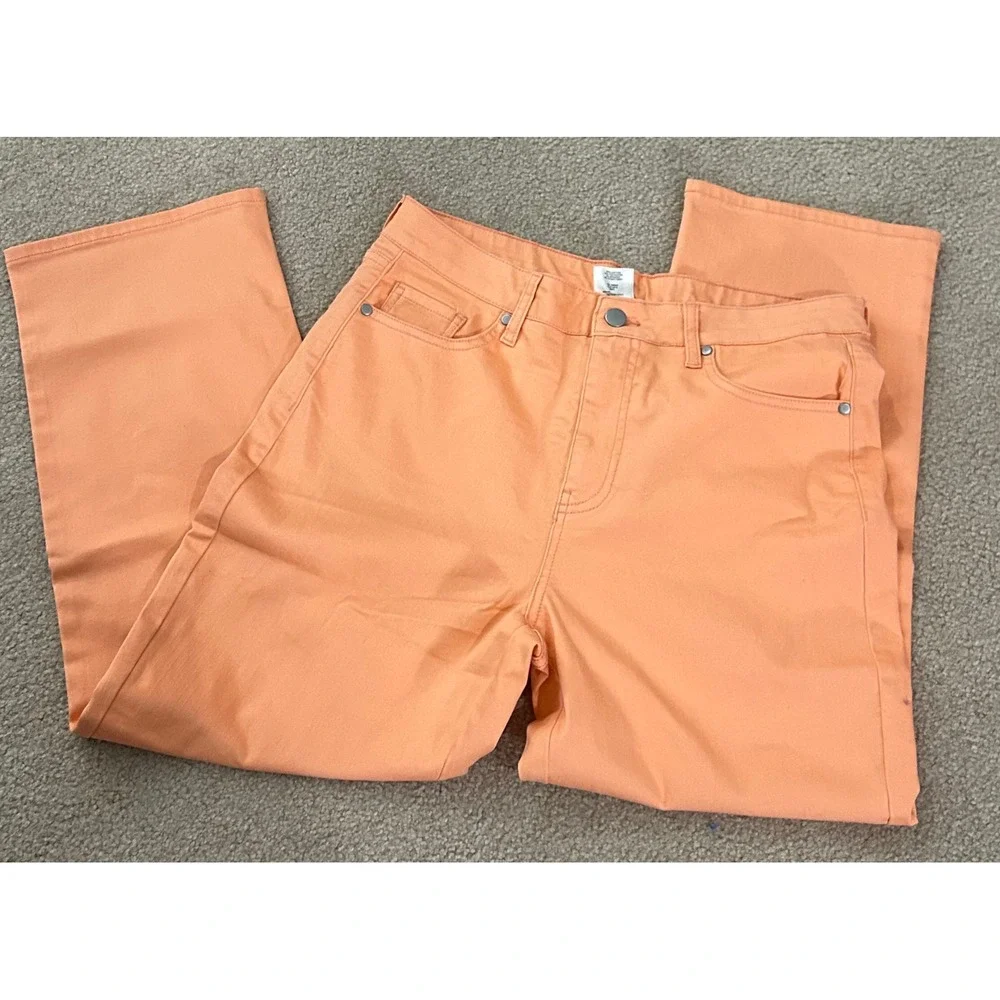 Blair Peach Orange Wide Leg Cropped Jeans Pants Womens Size‎ 14PS